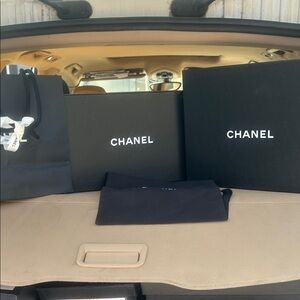 Chanel Black Luxury Packaging Set two boxes bag and dust bag.